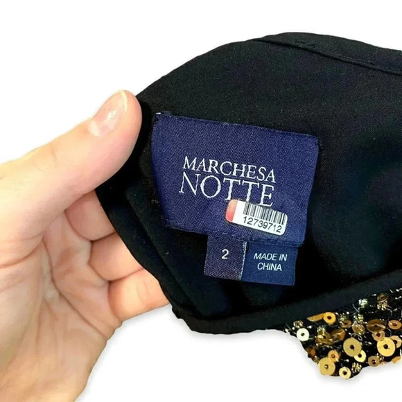 Marchesa Notte Gold Sequin Ruffle Asymmetric One Shoulder Cocktail Dress Size 2 - Picture 7 of 11